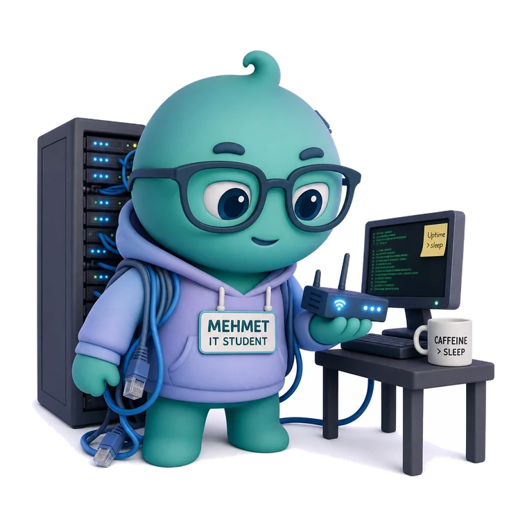 Mehmet im Serverraum mit Monitoren, der Tech-Nerd